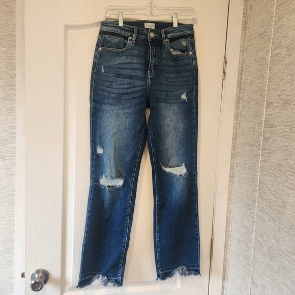 KanCan Blue Skinny Jeans with Distressed Details Size 7/27 Euc